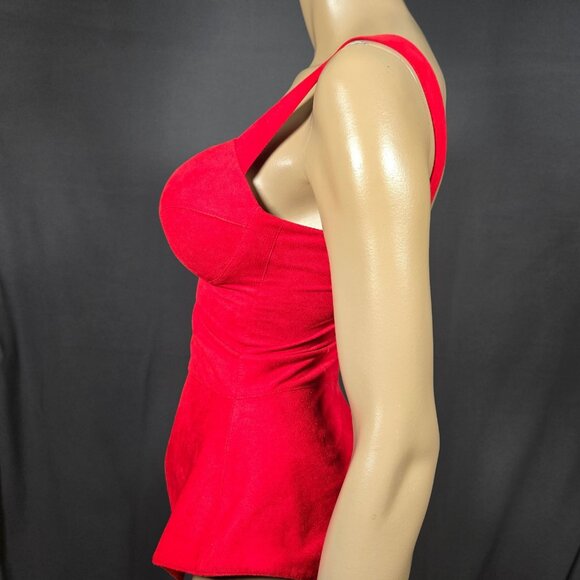 Y2K Bustier Peplum Top Size S Red Microsuede Sweetheart Retro Coquette Mcbling - Picture 4 of 7
